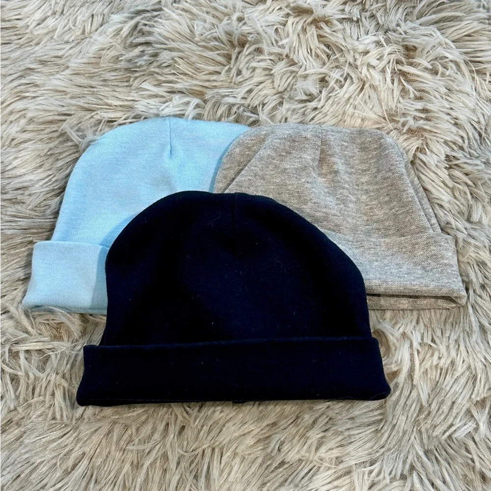 Set of Three Beanies in Blue, Gray, and Navy